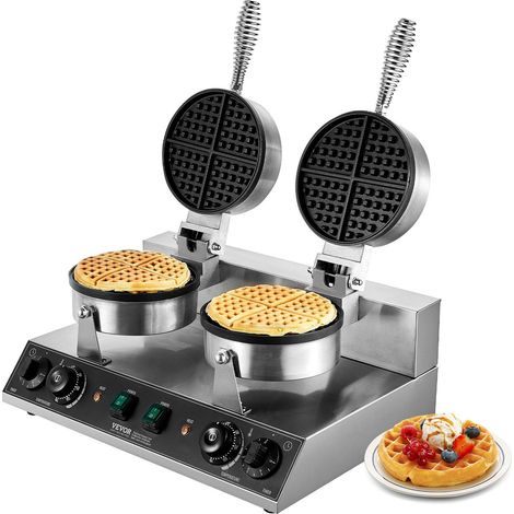 Gaufrier professionnel à double tête acier inoxydable, 2460W, réglage de température et de temps, restaurants et familles (1/5)