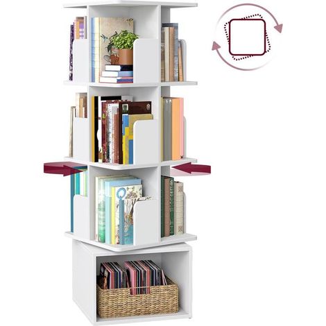 Bibliothèque rotative à 4 niveaux design moderne pour salon bureau 40 x 40 x 124,6 cm en aggloméré blanc (1/2)