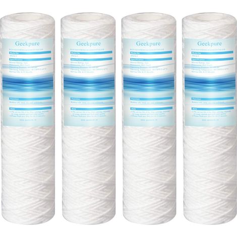 Lot de 4 filtres de rechange en polypropylène pour système d'osmose inverse 2,5 pouces x 10 pouces 5 microns