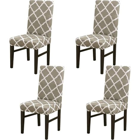 Set of 4 stretch chair covers for dining room or lounge, celadon and striped pattern (1/5)