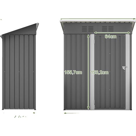 Caseta de jardín, puerta con cerradura, diseño resistente a la intemperie, GRIS (1/2)