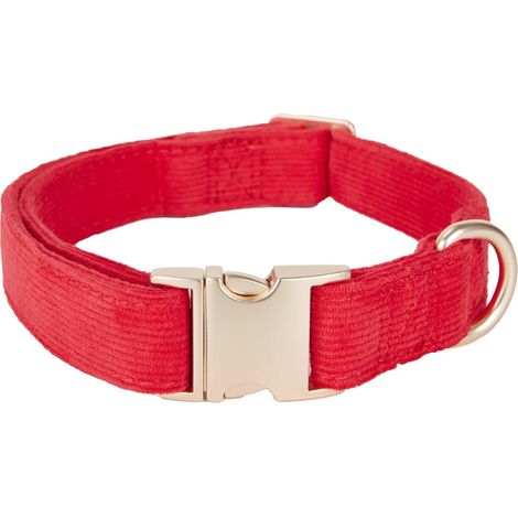 Ultraweiches Hundehalsband aus gerippter Naturbaumwolle, geeignet für mittelgroße Hunde mit empfindlicher Haut, rot (1/5)