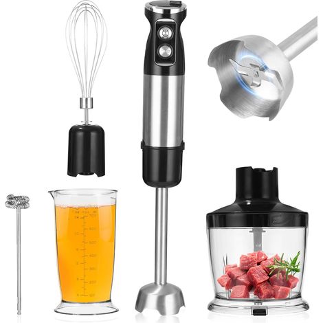 Stainless Steel Hand Blender 5 in 1 Multifunction Hand Blender 1000 W, 12 Adjustable Speed, with Whisk, 500 ml Chopper and 700 ml Measuring Cup, Kitchen Processor (1/5)