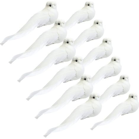 12 Pièces Ornement Cardinal (Colombes Blanches, 5,1 Pouces)avec Clip sur Plume Oiseau Colombe Artificiel Ornement d'arbre de Noël Artisanat de Faux Cardinal Brillant pour Décor (1/4)