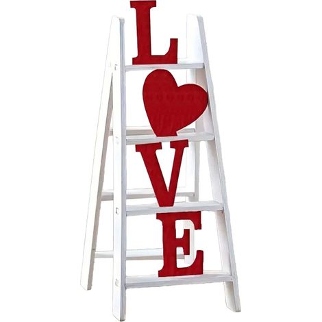 Love Sign - Rustic Wood Ladder Tabletop Decor - Valentine Wedding Anniversary Centerpiece - 23 cm x 6 cm x 13 cm - 1 Piece (1/5)