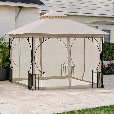 Gazebo carré 295 x 295 x 275 cm en métal avec double toit (1/5)