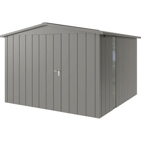 Hörmann Metall-Gerätehaus "Juno" mit Satteldach, JSD14 - Modern, 310 x 310 cm (B x T), graualuminium, mit bodentiefem Fenster, 1-flüglige Tür, Anschlag links (1/5)