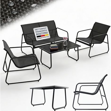 Juskys Gartenmöbelset Genua 4-tlg. – Anthrazit, Outdoor Sitzgruppe, Tisch & Bank, wetterfestes Textil, LongLife Stahlgestell