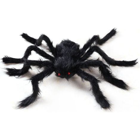 Gruselige Spinne mit weichem schwarzem Fell, realistische Halloween-Spinnendekoration für den Garten (125 cm) (1/5)