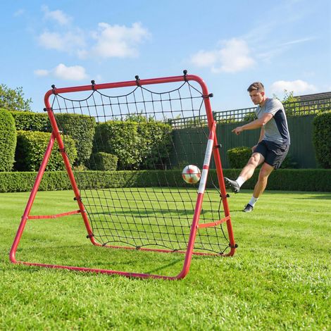 Filet de rebond de football portable, 5 angles réglables, double couche acier et nylon, 103 x 72 x 89 cm, rouge (1/5)