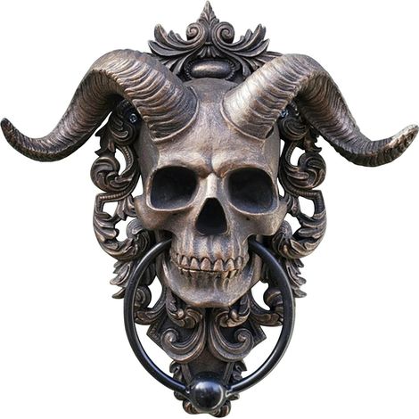 JeiibrZui Türklopfer mit Totenkopfmotiv in Antikgold – Gotische Dekoration – 10 x 13 cm – 1 Stück – Grau (1/5)