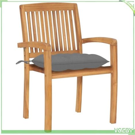 Chaises de jardin - FAFEICY - 3063268 - Bois de teck massif - Empilable - Lot 2 avec coussins gris (1/5)