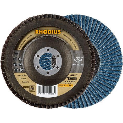 RHODIUS LGZ F1, 10 Stück, 115 mm, Korn 120, Fächerschleifscheibe (1/4)
