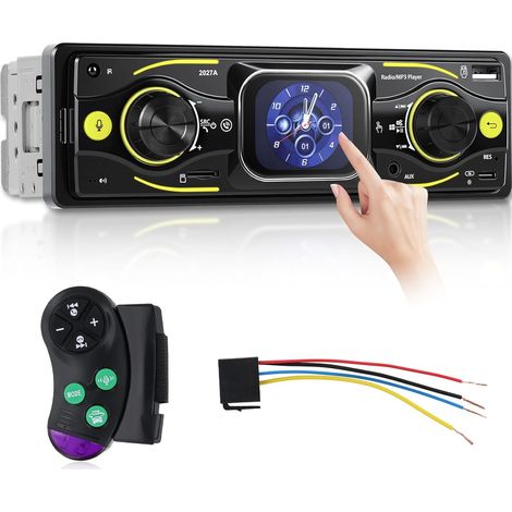 Autoradio Bluetooth 1 DIN avec écran Tactile – Lecteur MP3 avec FM, égaliseur, appels Mains Libres, entrée USB/SD/AUX, Chargement Type-C, connecteur ISO et lumières LED colorées (1/5)