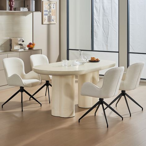 Wahson 4er-Set Esszimmerstühle aus Chenille, Moderne 360° Drehbar stabiler Metallbeinen, für Küche oder Esszimmer, Weiß