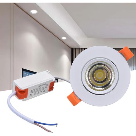 Spot encastré LED 7W avec angle réglable et intensité variable, spot encastré LED COB, plafonnier blanc (1/5)