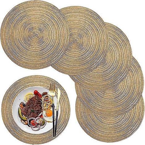 lot De 5 Sets De Table (tawny) 36cm, Sets De Table Ronds, Pp Tiss Lavable Rsistant La Chaleur Antidrapant (1/5)