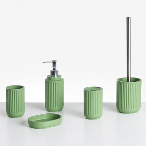Conjunto de 5 accesorios de baño jabonera dispensador de jabón escobilla de inodoro vaso soporte para cepillos de dientes verde Huarmey