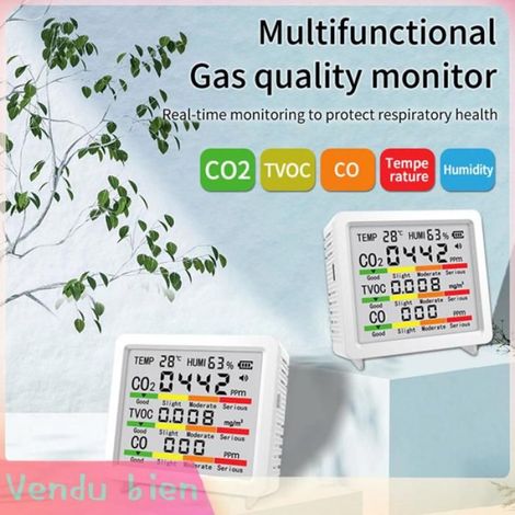 Garosa moniteur de CO2 pour la maison Moniteur 5 en 1 pour moniteur de CO2 TVOC CO avec capteur de bricolage detecteur Noir Blanc (1/5)