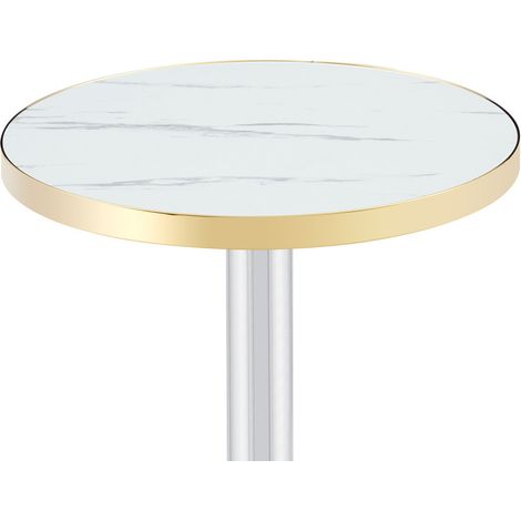 Table d'appoint ronde blanche avec plateau aspect marbre, bord doré et structure métal noir/or, Ø 60 cm, H 73,7 cm, pour salon, chambre ou balcon - CHICFURN (1/5)