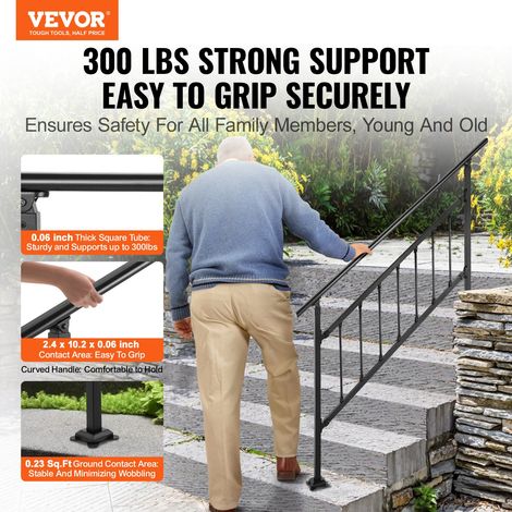 Main Courante Escalier Fer Forgé Rampe Escalier 1-4 Marches Garde-Corps Extérieur 83,5x172,5 cm Rambarde Réglable 0-50° avec Barres Kit Installation pour Marches Béton 67,8 cm de Balcons Jardin (1/5)