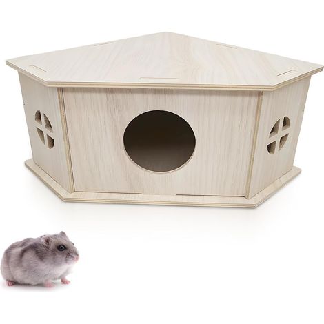 Maison en Bois pour Hamster, Accessoire pour Cage à Rongeurs, Cabane pour Cochon d'Inde,Jouet en Bois Naturel, Convient aux Lapins Nains, aux Gerbilles et aux Cochons d'Inde (1/5)