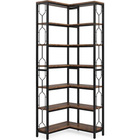 Estantería esquinera alta de 7 niveles, estilo industrial, madera инженерizada y metal negro, 200 cm (1/5)