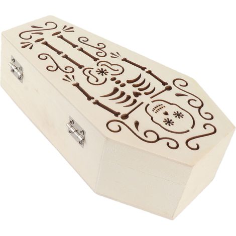 Lot de 2 cercueils en bois brut à monter soi-même, pour les funérailles de petits animaux ou la décoration d'Halloween (crâne/squelette). (1/5)