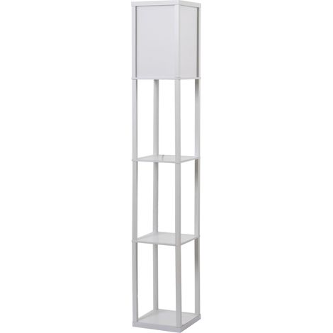 3--Tier Floor Lamp, Floor Light with Storage Shelf, Reading Standing Lamp with Acrylic Shade for Living Room, Bedroom, Kitchen, Dining Room, Office, Dorm, 160cm, White (1/5)