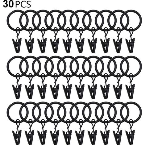Lot de 30 anneaux de rideaux avec pinces, crochets et pinces robustes pour tringle à rideaux, œillets métalliques de diamètre intérieur, supports décoratifs pour rideaux et fenêtres. (1/4)