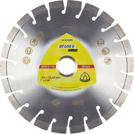 Disque diamant DT/SUPRA/DT600U/S/180X26X2223/22K/9 KLINGSPOR (1/4)