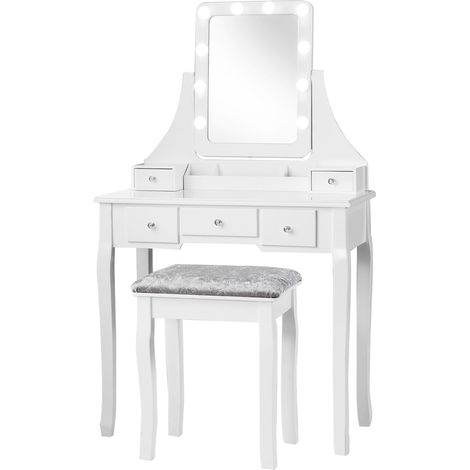 Tavolo da toeletta tavolo da trucco 80 x 40 x 135,5 cm specchio girevole con 10 luci LED design moderno in MDF bianco 200011533