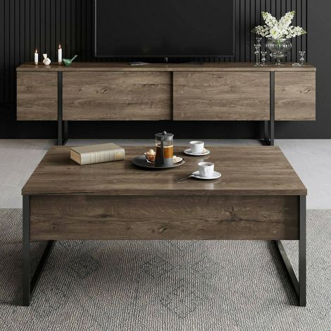 Set Muebles de Salón Mornasco, Modular, 2 Puertas, 2 Compartimentos, Marrón Nogal (1/5)