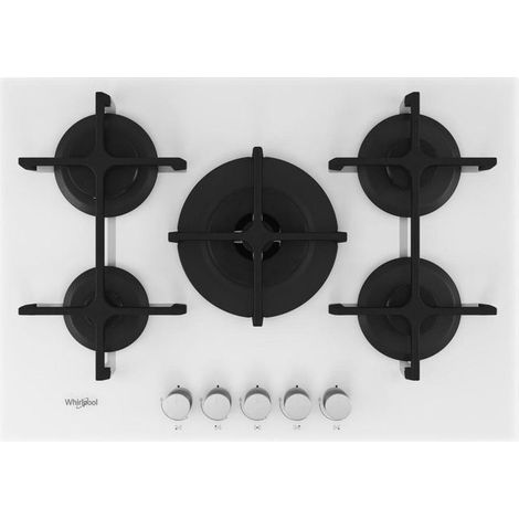 Whirlpool – Table de cuisson à gaz 5 foyers – Largeur 75 cm – Brûleurs à haut rendement pour économie d'énergie – Plaque avec hotte intégrée (1/2)