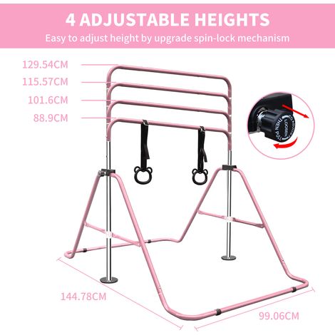 Barre de gymnastique enfants hauteur réglable 88,9 à 129,54 cm. Antidérapante facile à ranger pour entraînement domicile et extérieur,rose.