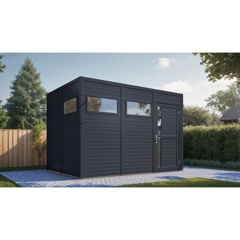 Abri de jardin bois Bertilo Cubus 3 19mm avec plancher 7,65m² anthracite (1/5)