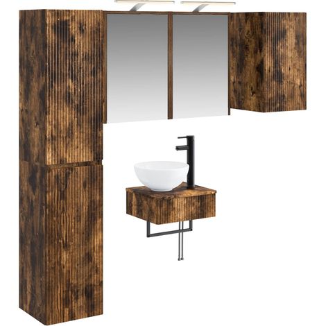 Ensemble de mobilier de salle de bain 5 pcs Chêne fumé vidaXL (1/5)
