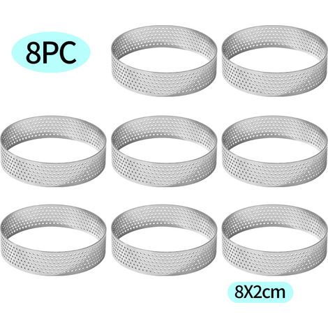 Lot de 8 Anneaux Cercle à Tarte 8 cm en Acier Inoxydable,Cercle a Tarte,Cercles à Tartelette,Cercle Perforé Patisserie,Résistants à la Chaleur et Perforé pour Quiches,Gâteaux,Mousse (8CM)