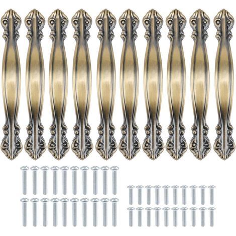 Set mit 10 antiken, bogenförmigen Schrankgriffen – 10,9 cm lange Möbeltürgriffe (64 mm Lochabstand) – Grünbronze (1/5)
