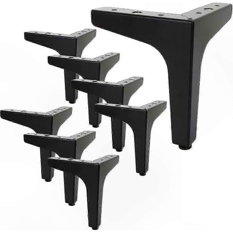 Huit pieds de canapé en métal noir de 15 cm (6 pouces), pieds de meubles triangulaires modernes de 15 cm, compatibles avec les tables, les bureaux et les armoires. (1/5)