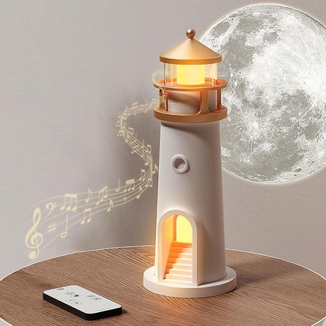 Leuchtturm-Dekoration, LED-Licht-Leuchtturm, Mondprojektor, Leuchtturmlampe mit Fernbedienung und Bluetooth-Funktion, Weihnachts-, Geburtstags-, Erntedank-, Valentinstagsgeschenk, 24 x 7 cm [Energiekl