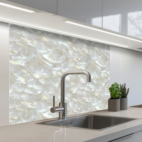 Kitchen Splashback Pearl Gloss - White - Shell 100x80 cm