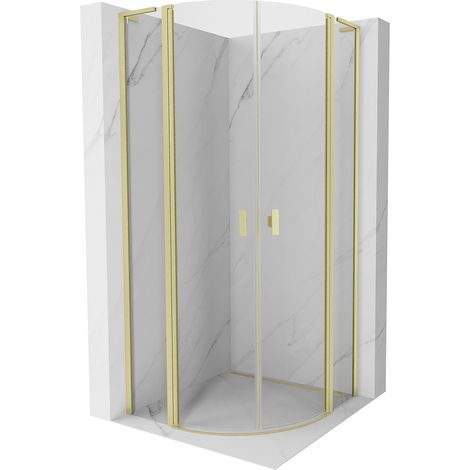 Mexen Mist L Duschkabine halbkreisförmig schwenkbar 80 x 80 cm, transparent, gold gebürstet - 8A32L-080-080-55-00 (1/5)