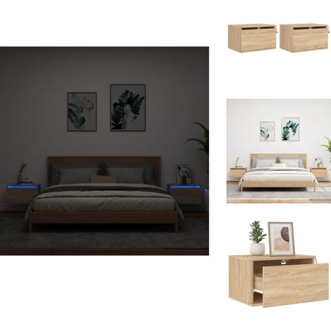 Tables de chevet murales avec lumières LED 2 pcs chêne sonoma - Table De Chevet Murale - Meuble De Rangement Mural - Éclairage Led - Luminaire Mural - Décoration Murale (1/5)