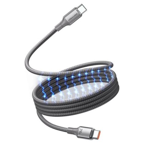 Cable Magnético USB 2.0 Tipo-C 5A Vention TSAJG/ USB Tipo-C Macho - USB Tipo-C Macho/ Hasta 240W/ 480Mbps/ 1.5m/ Titanio