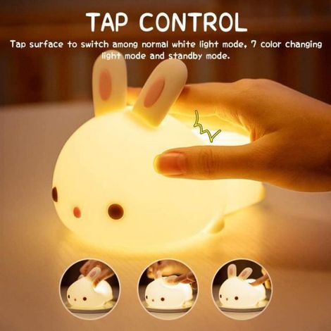 Veilleuse Lapin - Silicone Souple Sans BPA - Lumière LED Multicolore Réglable - USB Rechargeable - Pour Chambre Enfant Chambre À Coucher - 1 Pièce (1/4)