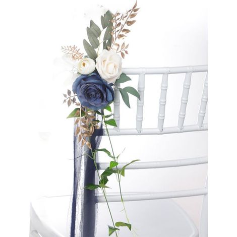 Chair Back Flower Artificial Decorative Flower for Wedding Aisle Outdoor Party Blue White (1/2)
