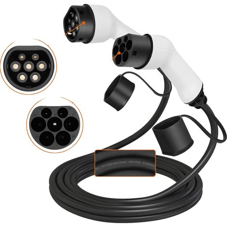 Cable de carga para vehículos eléctricos, compatible con 16A/32A, construcción duradera y segura, 3 metros, 32A 3P 22kW (1/2)