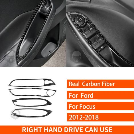 (21 RHD) Convient pour Ford Focus SE RS ST Ecoboost 2015-2018. Autocollants décoratifs en fibre de carbone véritable pour autoradio central, lecteur CD et panneau de porte. Accessoires auto. (1/4)