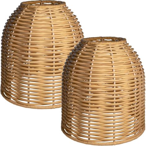 Vintage Boho Rattan Lampshade Set of 2 for Table Lamp Living Room Bedroom Dining Room Kitchen Bathroom Outdoor (1/5)